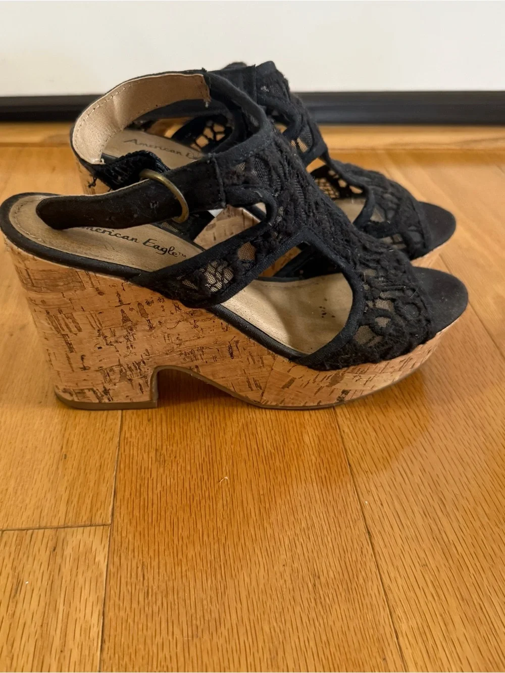 American Eagle black sandal wedge platform heels size 6.5.